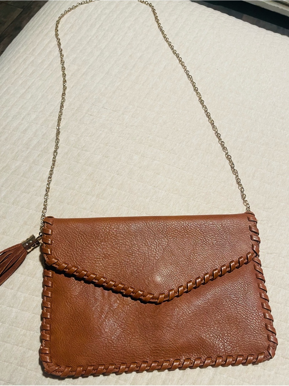 Women's Brown Whipstitch Envelope Crossbody Bag